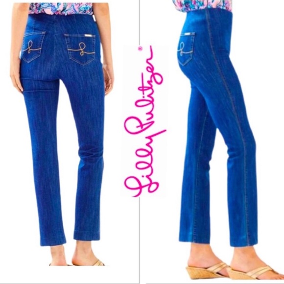 Lilly Pulitzer Ocean Cay High Rise Crop Flare Jeans Size 4 Retro 70’s - Picture 1 of 16